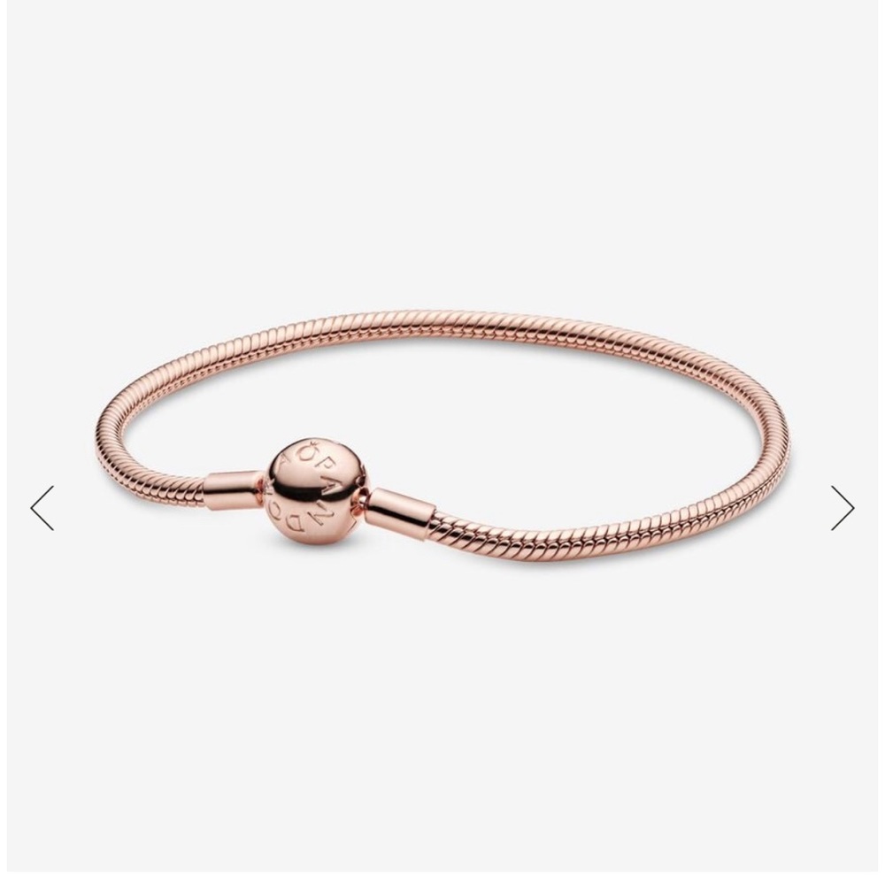 Pandora Rose Gold Snake Chain Bracelet with 3 charms